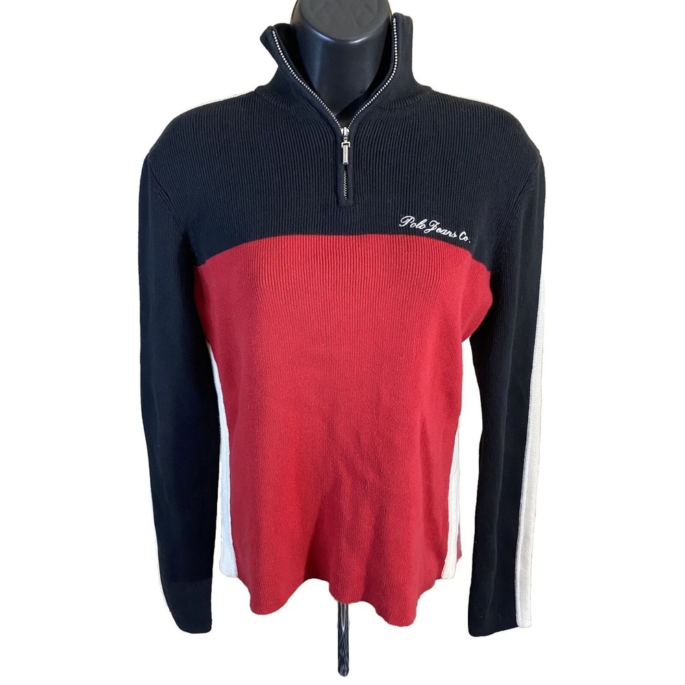 Vintage Ralph Lauren Polo Jeans Co. 1/4 Zip Black/Red Sweater Size L